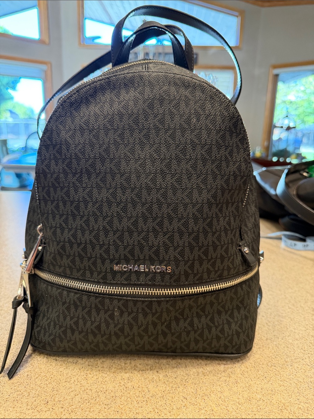 Michael Kors Black Logo Zip-Front Backpack Unisex